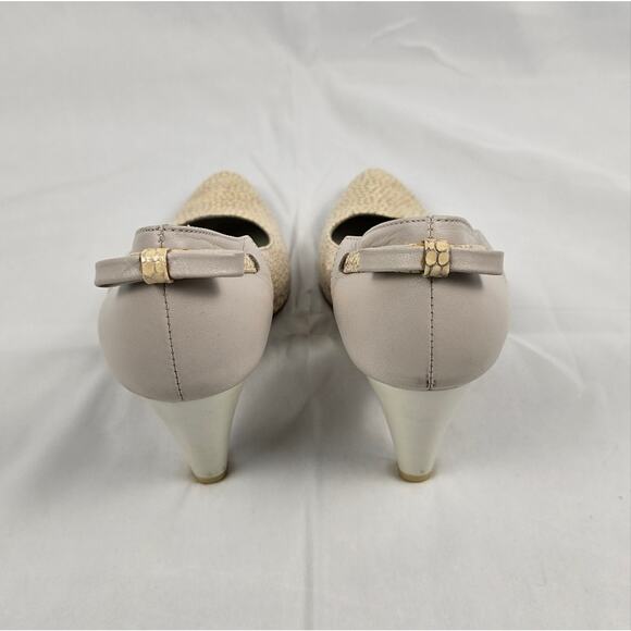 Vintage Veniz Leather Heels Size 6.5 Yellow Animal Print Bow Pumps Retro - Picture 6 of 6